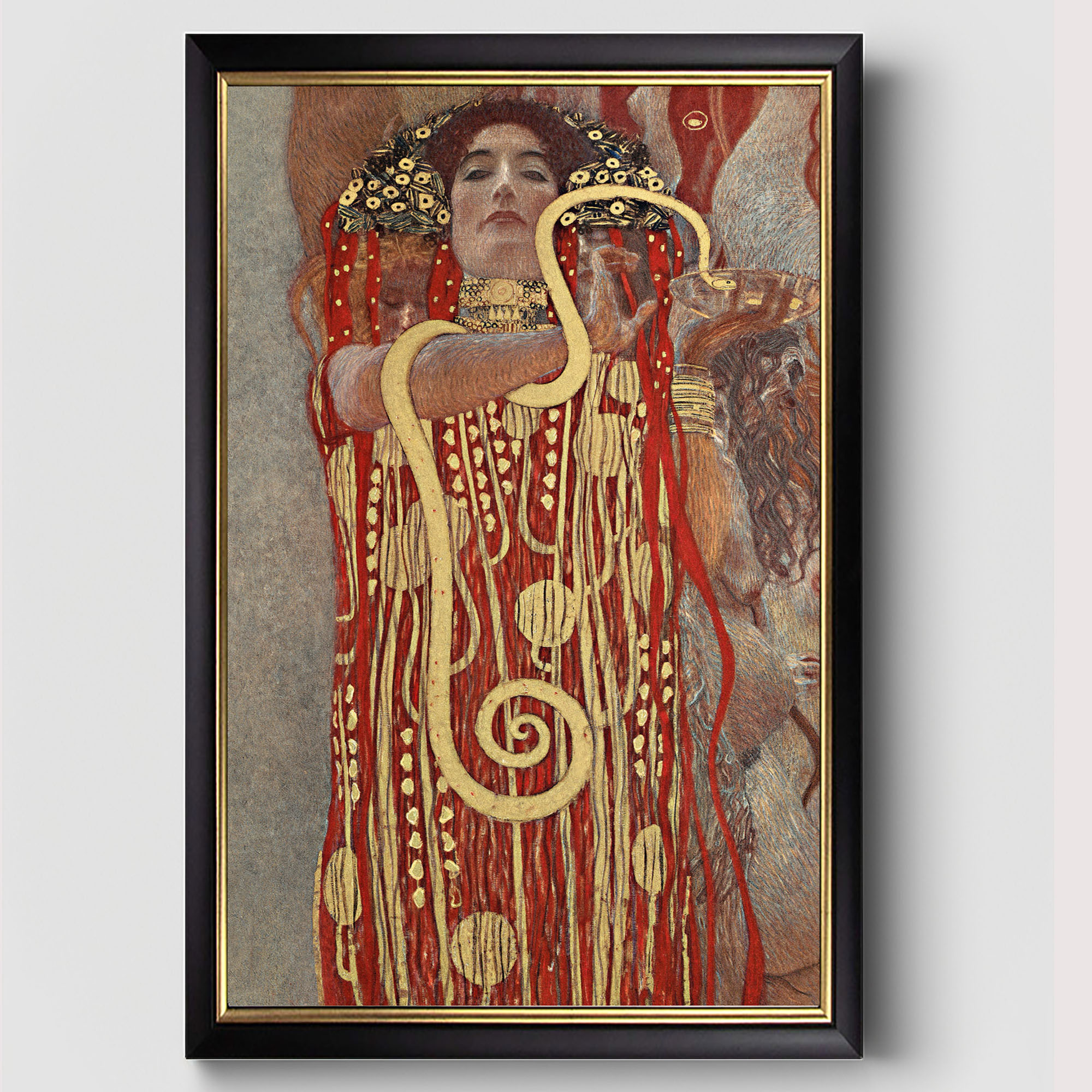 Hygieia Gustav Klimt Kunstdruck auf Leinwand Schwarz Goldener Rahmen -  Dekomundo