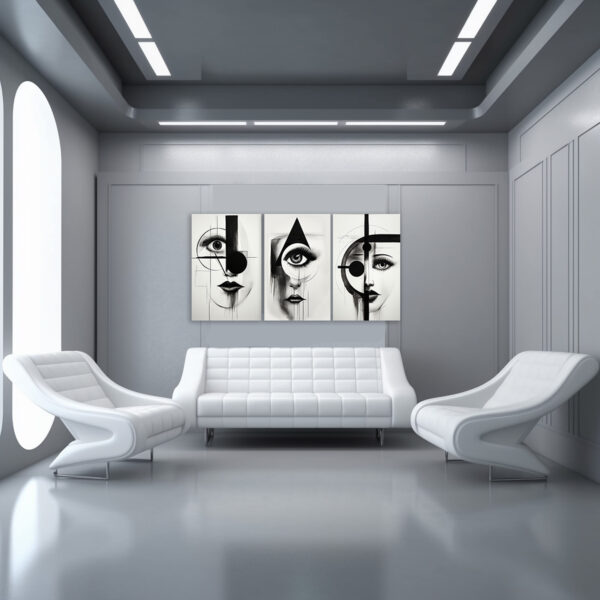Abstrakte Zeichnung Frau Auge Schwarz Weiß 3er Poster Set oder Einzelbilder Kunstdruck Moderne Wohndekoration