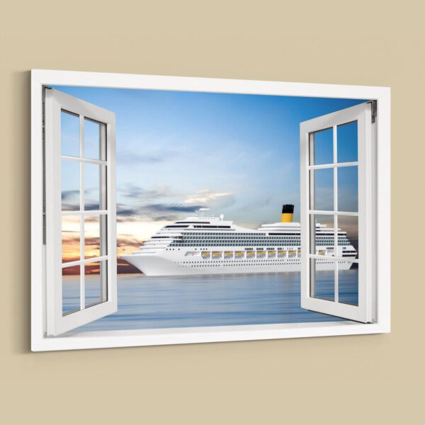 Fensterblick Kreuzfahrtschiffe auf See Leinwandbild Wandbild 3D Effekt