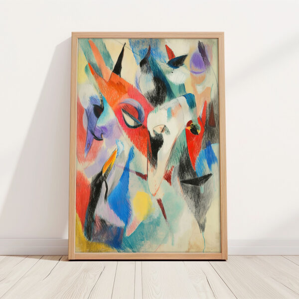 Abstraktes Bild mit Rahmen Farbenfroher Kunstdruck Holzrahmen