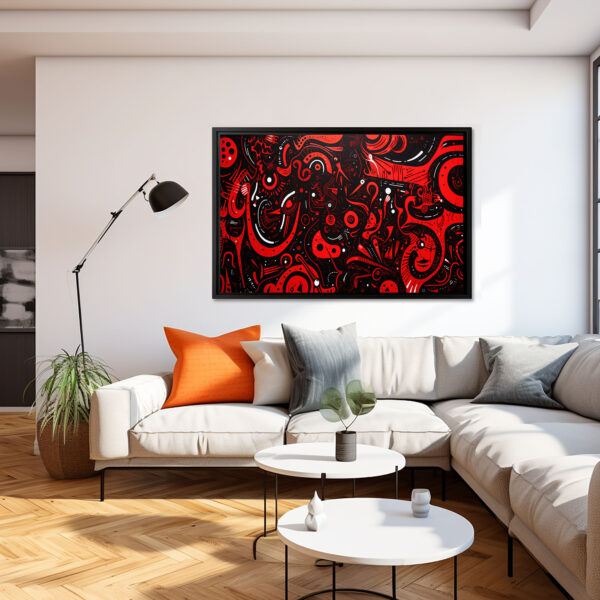 Schwarz-rotes Kritzelwandbild im Stil des Neoexpressionismus Bilder Leinwandbilder Bild auf Leinwand Schwarz Rot