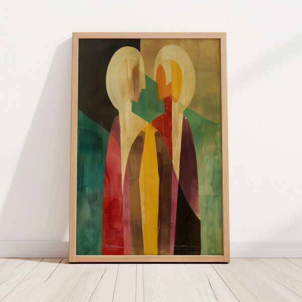 Abstraktes Bild mit Rahmen abstrakte Figuren als Kunstdruck mit Holzrahmen