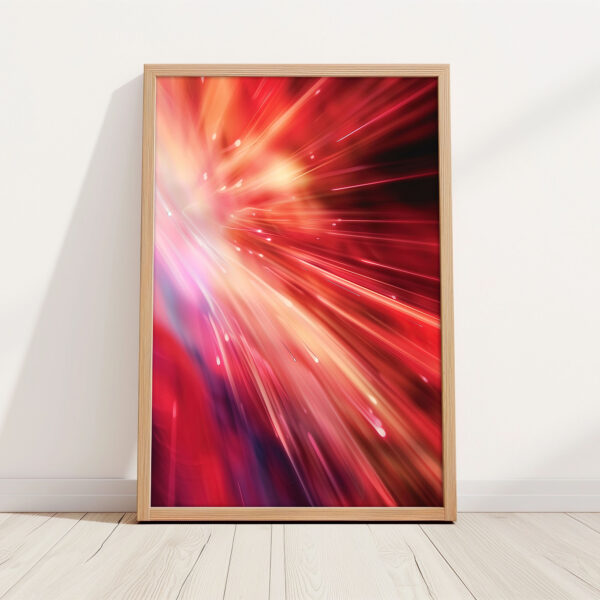 Abstraktes Bild mit Rahmen Licht in Rot als Kunstdruck mit Holzrahmen