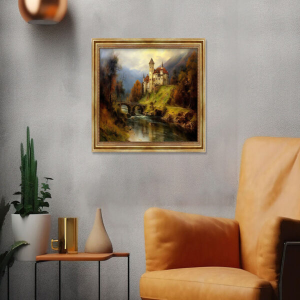 Burg in malerischen Landschaft Leinwand Bild mit Rahmen