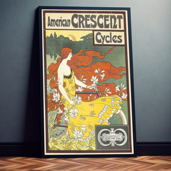 Vintage Fahrrad Poster American Crescent Cycles 1899 Retro Werbung