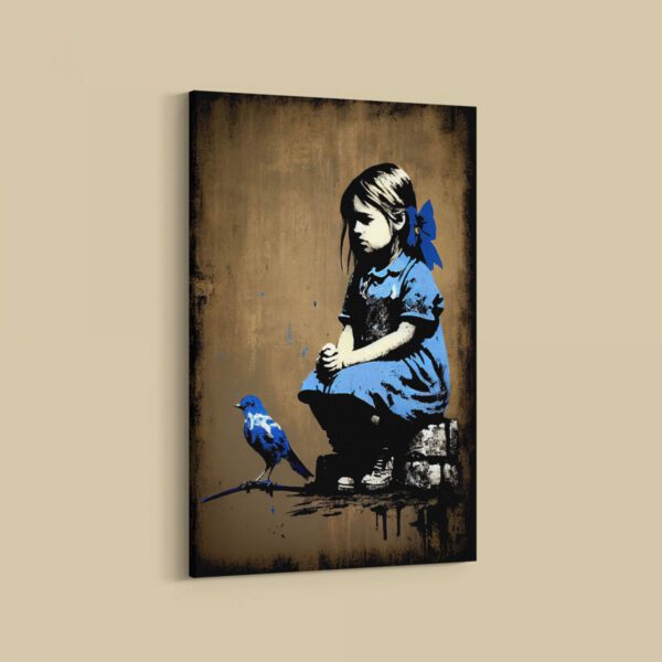 Das Mädchen und ihr blauer Vogel Leinwandbild bis 120 x 80 cm