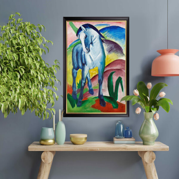 Blaues Pferd I Franz Marc Kunstdruck auf Leinwand Schwarz Goldener Rahmen