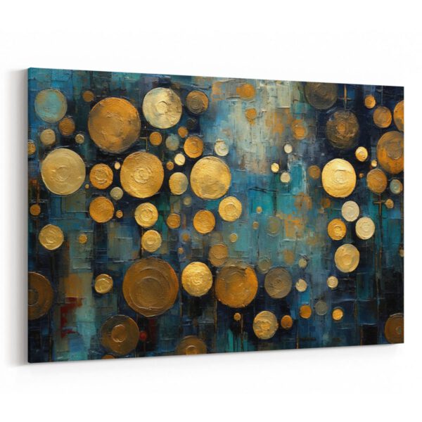 Strukturierte Kreise in Blau und Gold als Kunstdruck, Leinwandbild oder Bild mit Rahmen