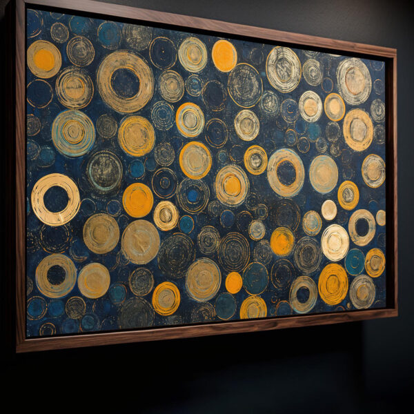 Abstrakte goldene, beige Kreise als Kunstdruck, Leinwandbild oder Bild mit Rahmen