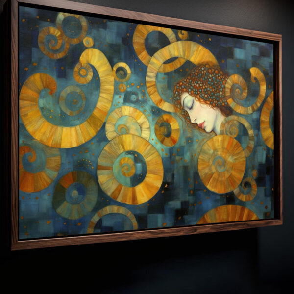 Frau im Goldspiralen Wirbel Modern als Kunstdruck, Leinwandbild oder Bild mit Rahmen