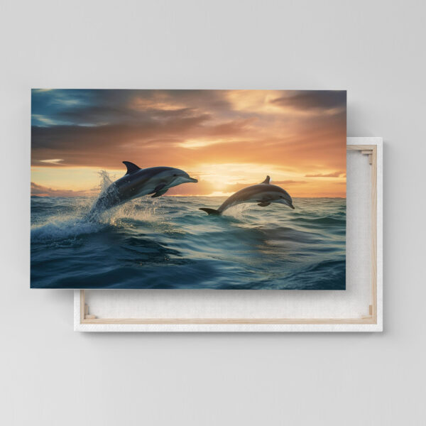 Delfine im Sonnenuntergang Poster, Leinwandbild oder Bild mit Rahmen