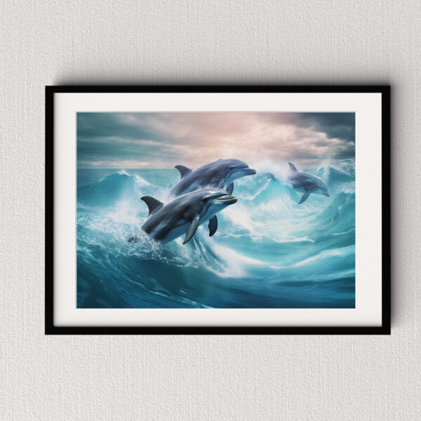Delfine im Sturm Poster, Leinwandbild oder Bild mit Rahmen
