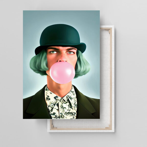 Porträt mit Hut und rosa Kaugummiblase Leinwandbild bis 120 x 80 cm