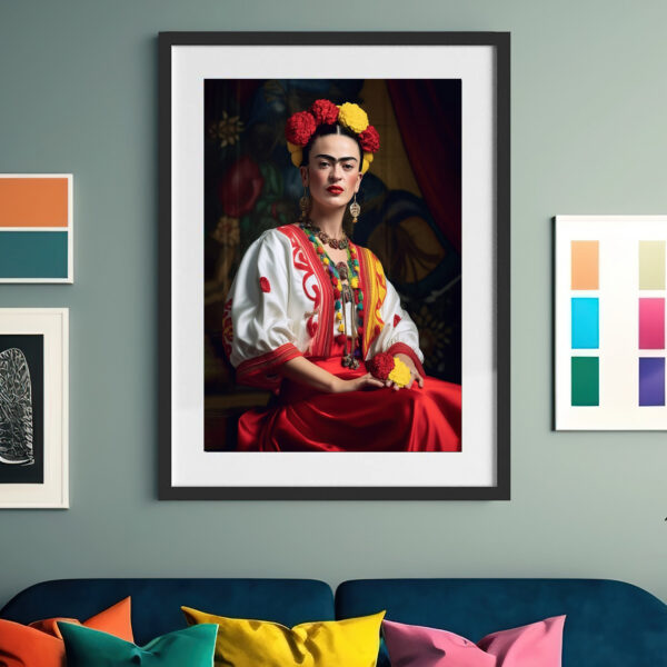 F. Kahlo Porträt Traditionelle mexikanische Kleidung Kunstdruck Fotoposter