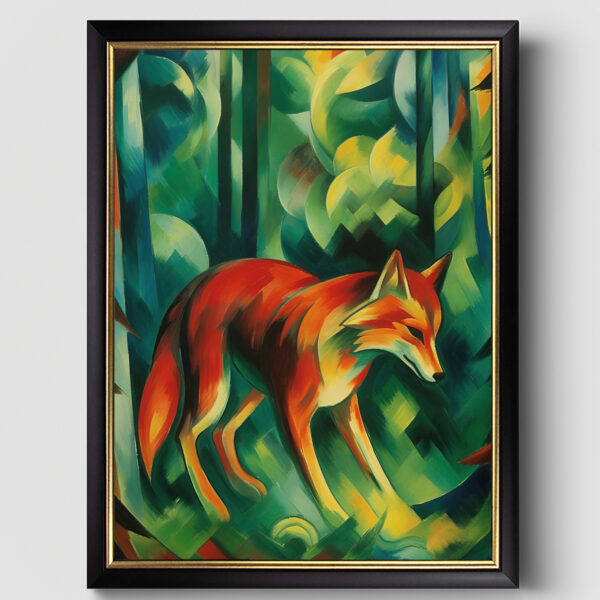 Fuchs im Wald Kunstdruck auf Leinwand Schwarz Goldener Rahmen