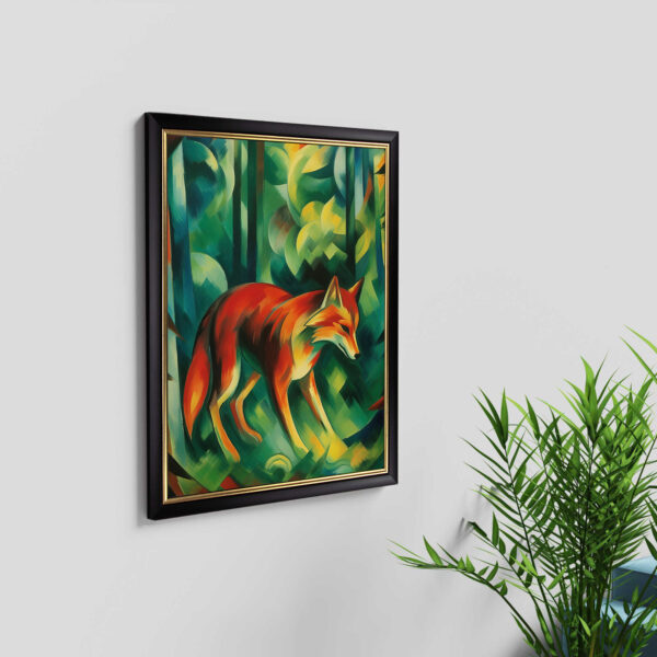 Fuchs im Wald Kunstdruck auf Leinwand Schwarz Goldener Rahmen