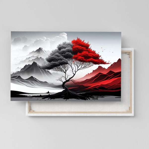 Grau Rote Abstrakte Bäume Landschaft - Kunstdruck auf Leinwand für Wohnzimmer Schlafzimmer Unternehmen
