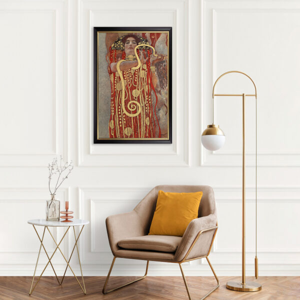 Hygieia Gustav Klimt Kunstdruck auf Leinwand Schwarz Goldener Rahmen