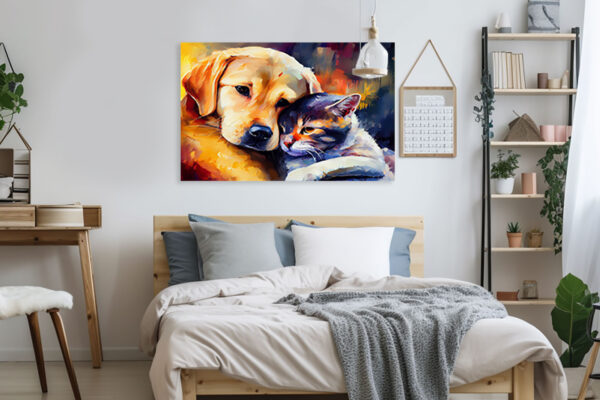 Labrador Hund und Katze Beste Freunde Leinwandbild oder Fotoposter Wohnzimmer Schlafzimmer Kinderzimmer