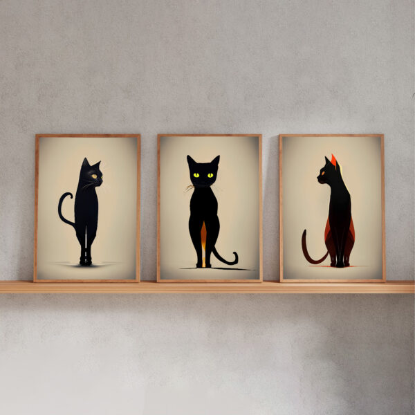 Katzenbilder 3er Bilder Set Illustrationen Poster Wanddekoration
