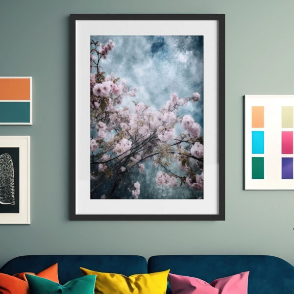 Kirschblütenbaum im Frühjahr als Poster, Leinwandbild Bild mit Rahmen