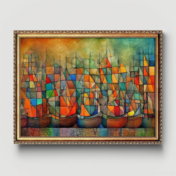 Farbenfrohe Boote Kunstdruck Leinwandbild mit Rahmen