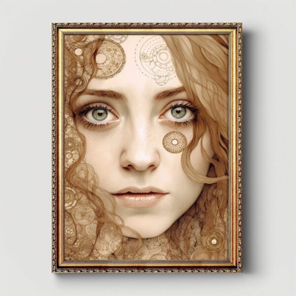 Illustration einer Uhrwerk Frau Kunstdruck Leinwandbild mit Rahmen