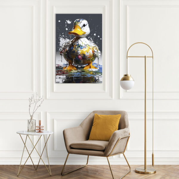 Ente nimmt ein Farbenbad als Poster, Leinwandbild oder Bild mit Rahmen