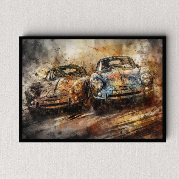 Porsche Oldtimer Rennen Auto Poster, Leinwandbild oder Bild mit Rahmen