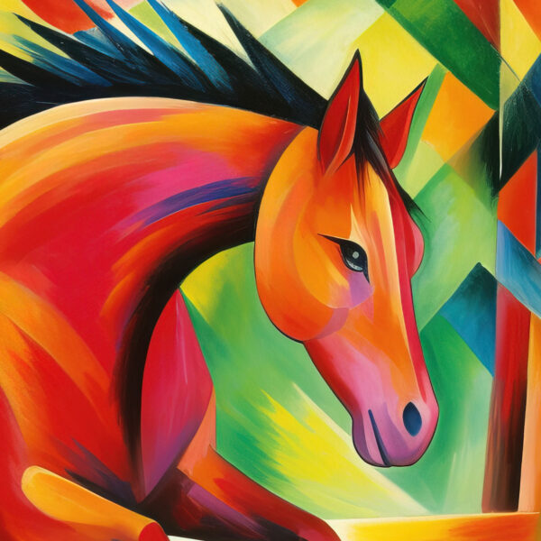 Pferd im Farbenmeer Kunstdruck auf Leinwand Schwarz Goldener Rahmen