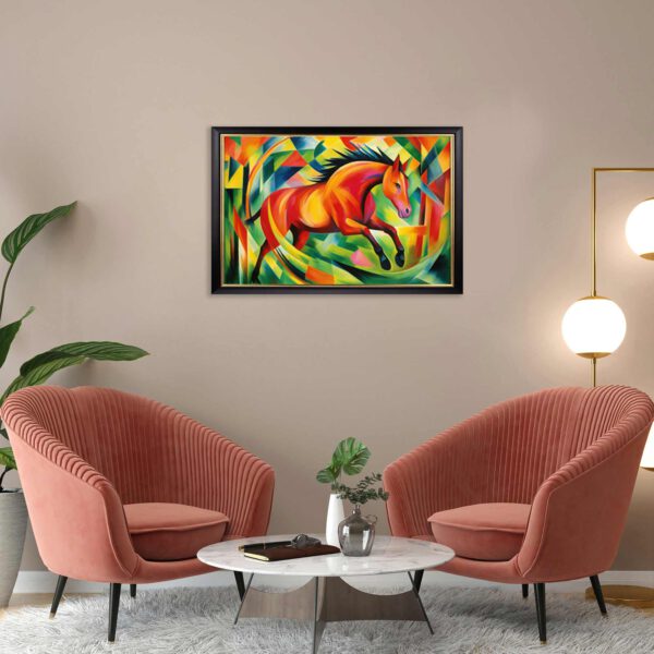 Pferd im Farbenmeer Kunstdruck auf Leinwand Schwarz Goldener Rahmen