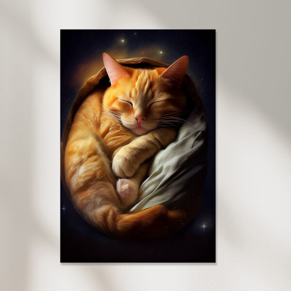 Süse kleine Katze schläft im Körbchen Leinwandbild oder Fotoposter