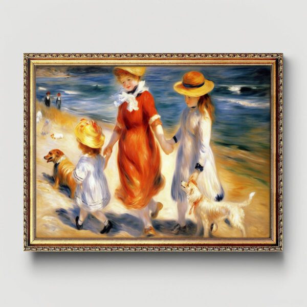 Kinder am Strand Auguste Renoir Stil als Kunstdruck mit Rahmen