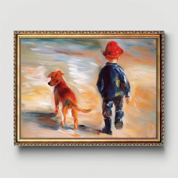 Kleiner Junge am Strand Auguste Renoir Stil als Kunstdruck mit Rahmen