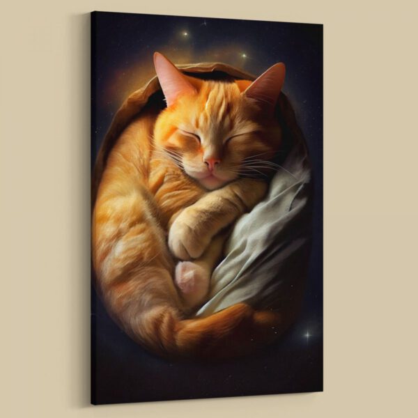 Süse kleine Katze schläft im Körbchen Leinwandbild oder Fotoposter