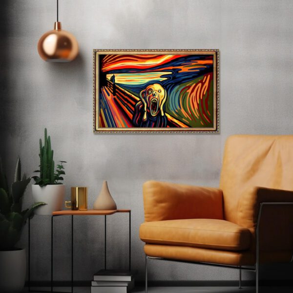 Der Schrei - Bild Im Stil von Edvard Munch Leinwand Bild mit goldenem Rahmen
