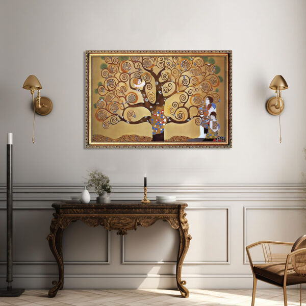 Baum des Lebens - Gustav Klimt Malstil Leinwand Bild mit Rahmen