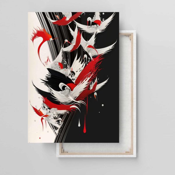 Vogelschwarm Abstrakt in Schwarz Weiß Rot Leinwandbild Wanddekoration