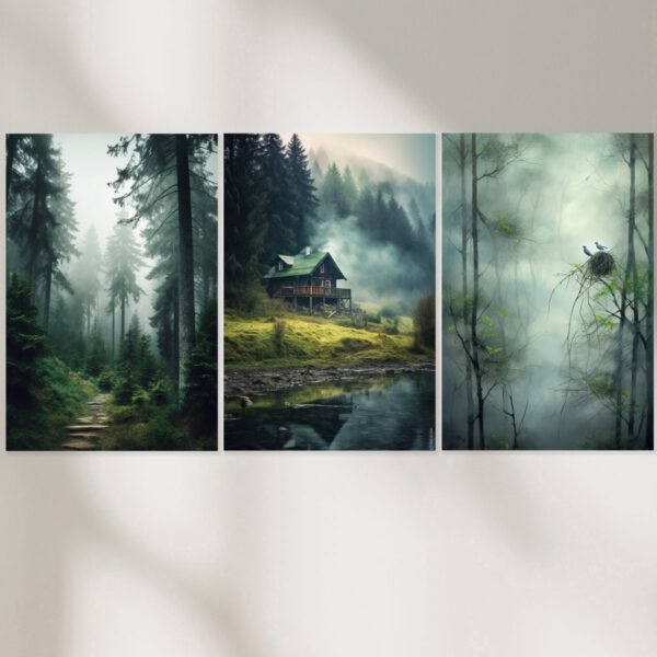 Deutscher Wald 3er Bilder Set ohne Bilderrahmen für Wohnzimmer Schlafzimmer Büro