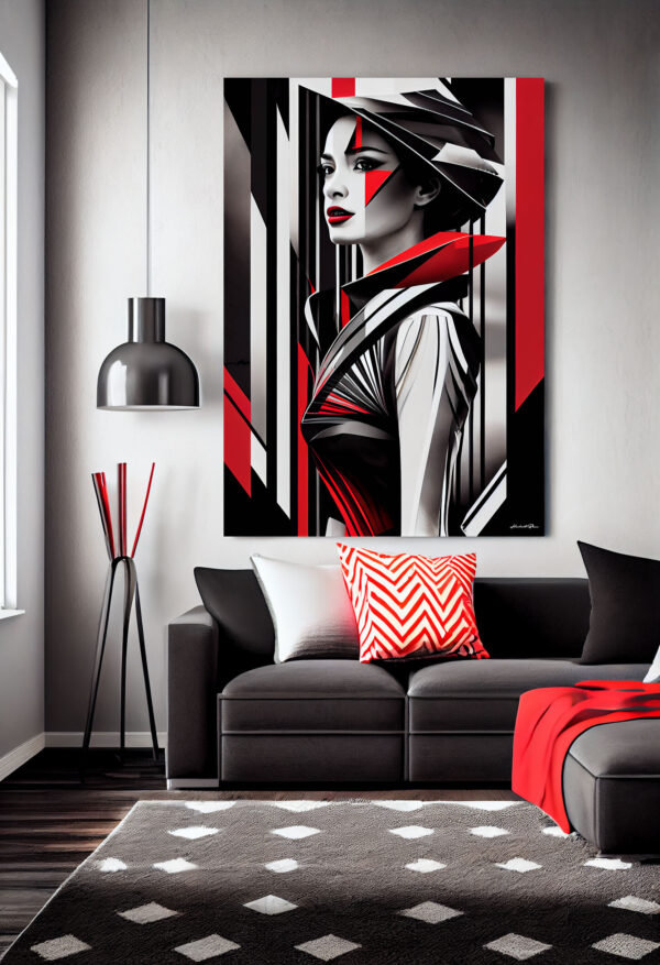 Moderne Frau Schwarz Weiß Rot Leinwandbild Fotoposter