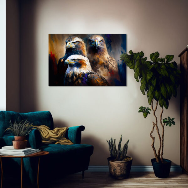 Bild mit 3 Adler Gemälde als Kunstdruck Leinwandbild für Wohnzimmer Schlafzimmer Büro