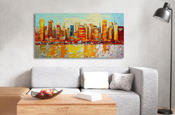 Skyline von New York am Hudson River Kunsdruck dekoratives Leinwandbild für Wohnzimmer und Büro