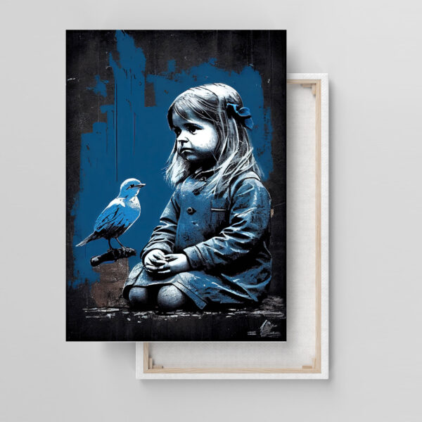 Das Mädchen mit dem blauen Vogel Leinwandbild bis 120 x 80 cm