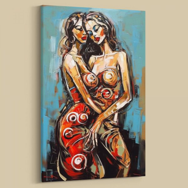 Zwei Frauen umarmen sich als Poster, Leinwandbild, Bild mit Rahmen