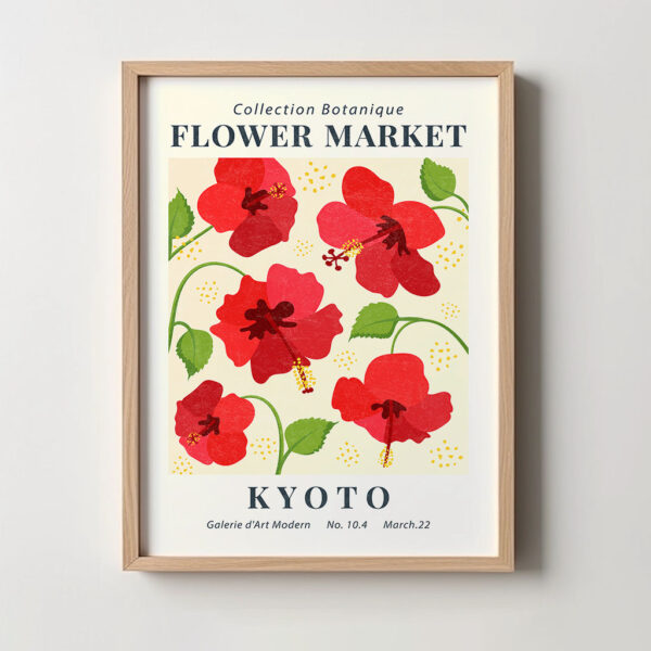 Flower Market - Blumenmarkt Kyoto Kunstdruck Bild mit Holzrahmen Eiche