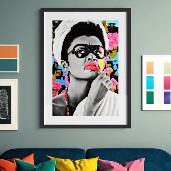 F. Kahlo in Audrey Hepburn Pose als Fotoposter, Leinwandbild oder Bild mit Rahmen