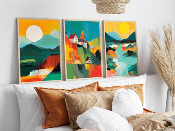 Malerische Landschaften 3er Bilder Set ohne Bilderrahmen Wohnzimmer Schlafzimmer Büro
