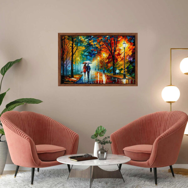 Liebespaar im Regen Gemälde als Kunstdruck auf Leinwand mit Rahmen