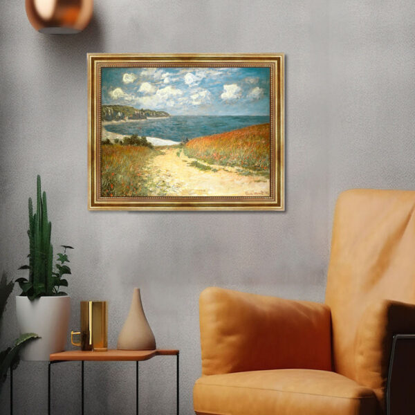 Strandweg zwischen Weizenfeldern bei Pourville «Claude Monet» Leinwandbild mit Rahmen