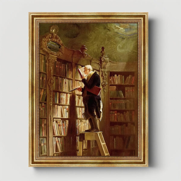 Der Bücherwurm «Carl Spitzweg» Leinwandbild mit Rahmen